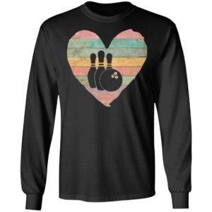 Bowling Vintage Retro Heart Bowling Valentines Day T-Shirt Long Sleeve