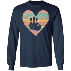 Bowling Vintage Retro Heart Bowling Valentines Day T-Shirt Long Sleeve