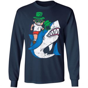 Boy Riding Irish Shark Funny St Patricks Day Kids T-Shirt, Long Sleeve, Tank Top