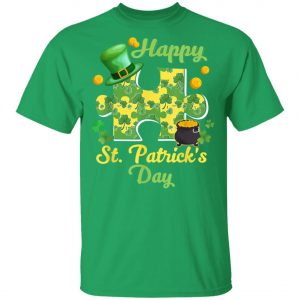 Autism Puzzle Wearing Laprechaun Hat St Patricks Day T-Shirt, Long Sleeve, Tank Top