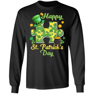 Autism Puzzle Wearing Laprechaun Hat St Patricks Day T-Shirt, Long Sleeve, Tank Top