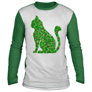 Cat Shamrocks Tee St.Patricks Day Cats Kitty Lover Irish T-Shirt, Long Sleeve