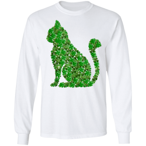 Cat Shamrocks Tee St.Patricks Day Cats Kitty Lover Irish T-Shirt, Long Sleeve