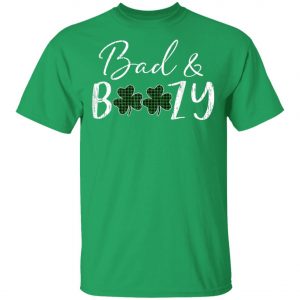 Bad and Boozy Plaid Green Shamrock Saint Patrick Day T-Shirt, Long Sleeve, Tank Top
