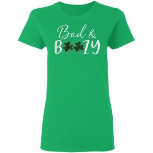 Bad and Boozy Plaid Green Shamrock Saint Patrick Day T-Shirt, Long Sleeve, Tank Top
