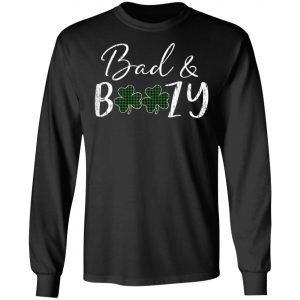 Bad and Boozy Plaid Green Shamrock Saint Patrick Day T-Shirt, Long Sleeve, Tank Top