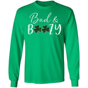 Bad and Boozy Plaid Green Shamrock Saint Patrick Day T-Shirt, Long Sleeve, Tank Top