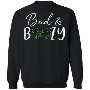 Bad and Boozy Plaid Green Shamrock Saint Patrick Day T-Shirt, Long Sleeve, Tank Top