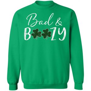 Bad and Boozy Plaid Green Shamrock Saint Patrick Day T-Shirt, Long Sleeve, Tank Top