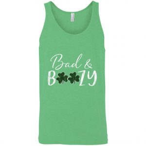 Bad and Boozy Plaid Green Shamrock Saint Patrick Day T-Shirt, Long Sleeve, Tank Top
