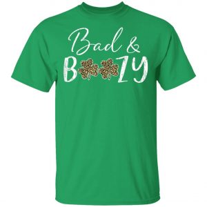 Bad and Boozy Plaid Leopard Shamrock Saint Patrick Day T-Shirt, Long Sleeve, Tank Top