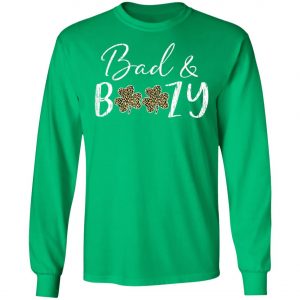 Bad and Boozy Plaid Leopard Shamrock Saint Patrick Day T-Shirt, Long Sleeve, Tank Top