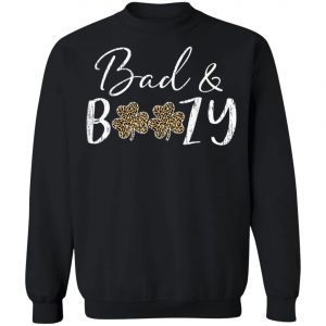 Bad and Boozy Plaid Leopard Shamrock Saint Patrick Day T-Shirt, Long Sleeve, Tank Top