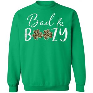 Bad and Boozy Plaid Leopard Shamrock Saint Patrick Day T-Shirt, Long Sleeve, Tank Top