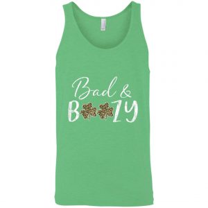 Bad and Boozy Plaid Leopard Shamrock Saint Patrick Day T-Shirt, Long Sleeve, Tank Top