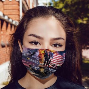 Trump With Gun Standing On A Tank American Flag Face Mask