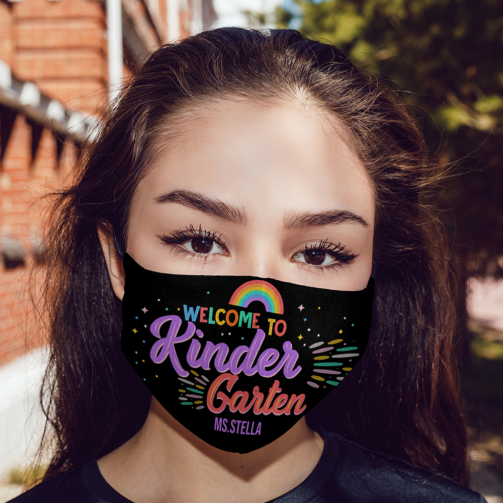 Personalized Welcome To Kindergarten Funny Face Mask For Teacher Face Mask Personalized Welcome To Kindergarten Funny Face Mask For Teacher Face Mask