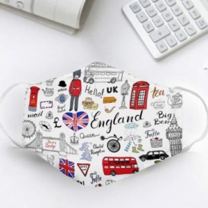 I Love England Doodle Cloth Face Mask Reusable