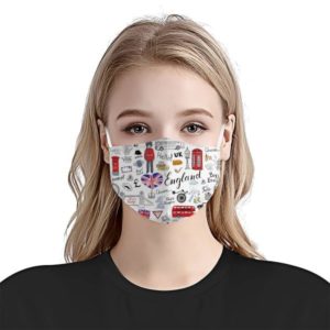 I Love England Doodle Cloth Face Mask Reusable