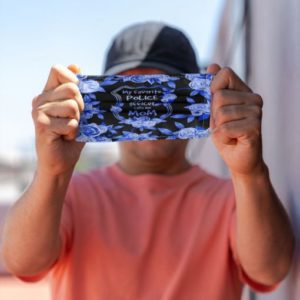 My favorite police officer calls me mom floral Cloth Face Mask Reusable