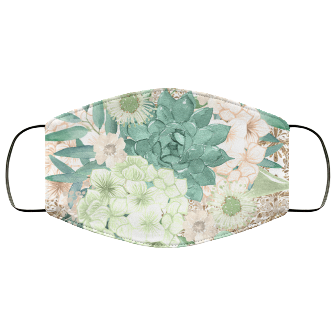 Luxury Green Flowers Face Mask Washable Reusable