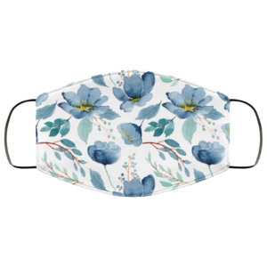Blue Flowers Watercolor Floral Face Mask Washable Reusable