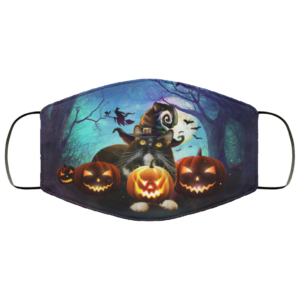 Black Cat Witch Pumpkin Halloween Black Cat Lover Face Mask