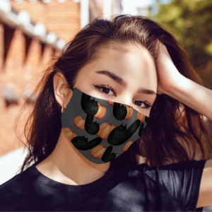 Halloween Black Fur Cat and Pumpkin Face Mask