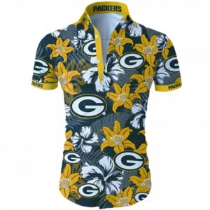 Green bay packers tropical flower Hawaiian Beach Shirt
