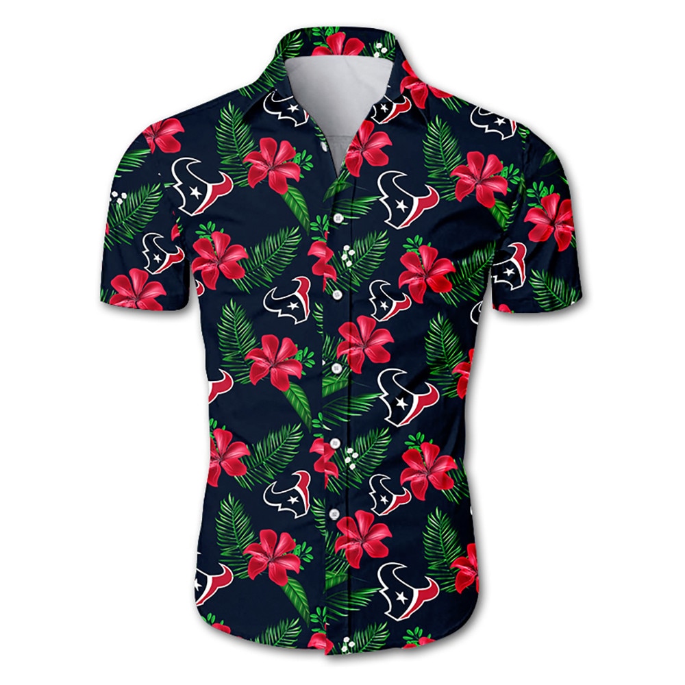Houston texans tropical flower Hawaiian Beach Shirt Houston texans tropical flower Hawaiian Beach Shirt
