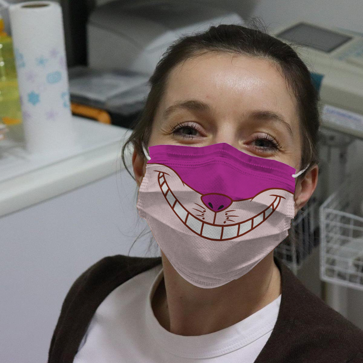 Pink Cartoon Cat Face For Kitten Lovers Face Mask Pink Cartoon Cat Face For Kitten Lovers Face Mask