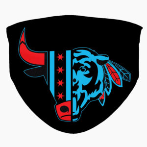 Chicago Sports Mashup with Chicago Flag Colors Bears Bulls Hawks Basketball Football Hockey Face Mask