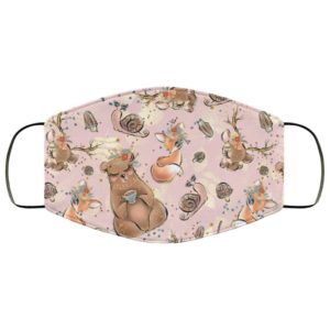 Boho Animals Halloween Face Mask – Autumn Fall Leaves Cute Bear Deer Fox Snail