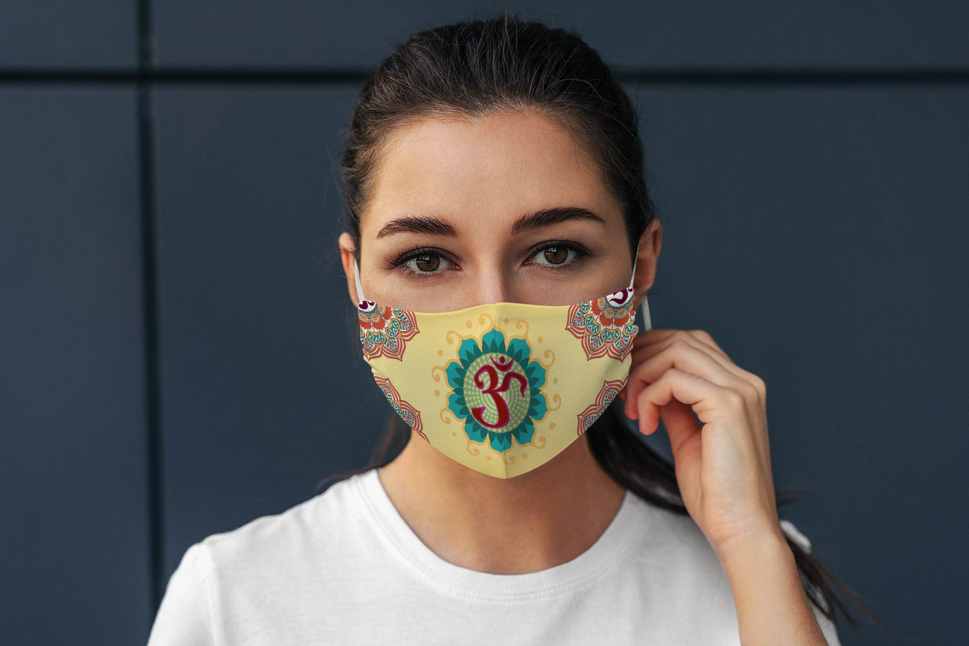 Beautiful Om Symbol Yoga Lover Yellow Mandala Design Face Mask Beautiful Om Symbol Yoga Lover Yellow Mandala Design Face Mask