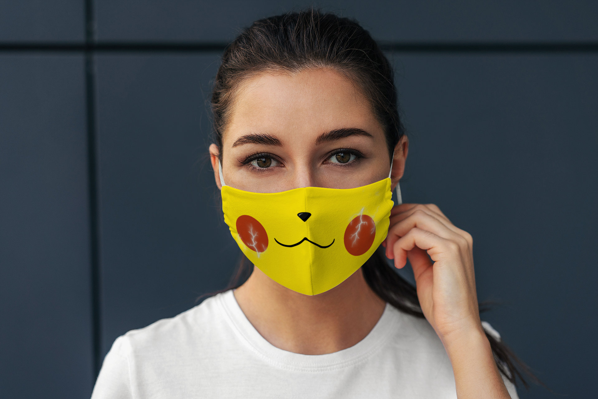 Cute Happy Yellow Electric Anime Character Gamer Nerd Geek Face Mask Cute Happy Yellow Electric Anime Character Gamer Nerd Geek Face Mask