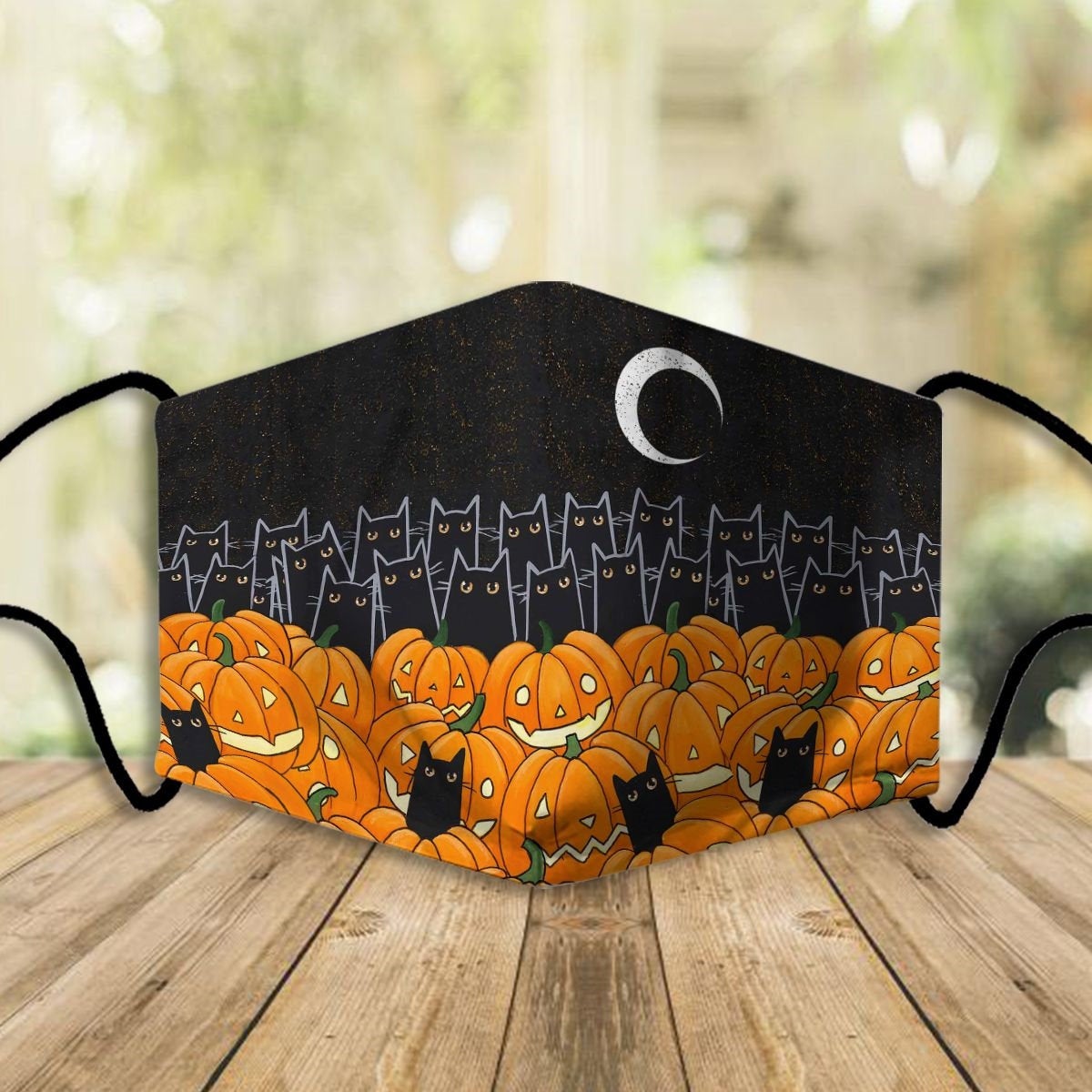 Cat and punpkins halloween face mask