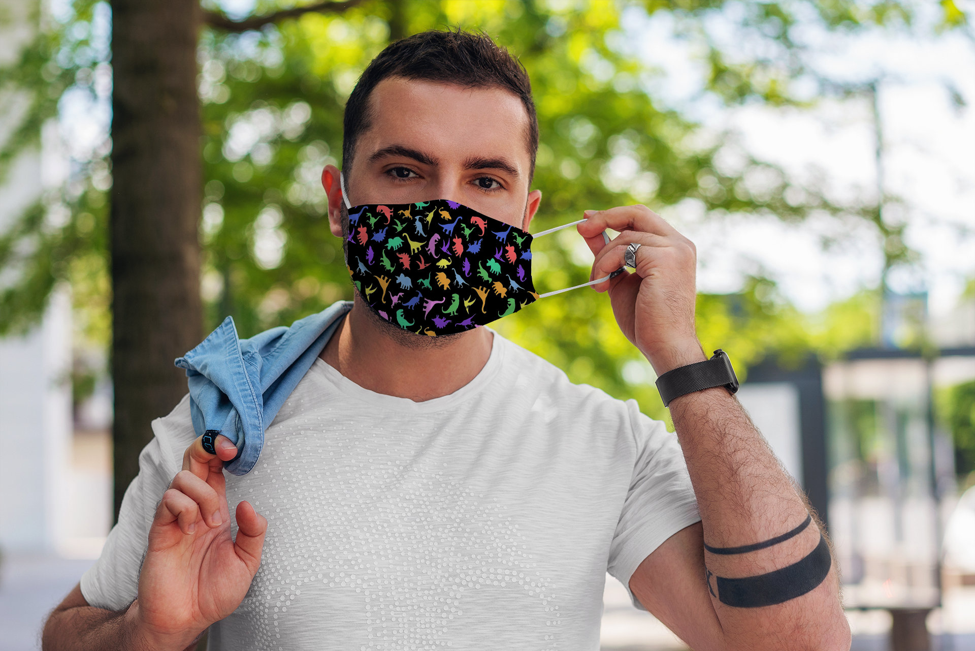 Colorful Dinosaur Pattern Animal Lover Face Mask