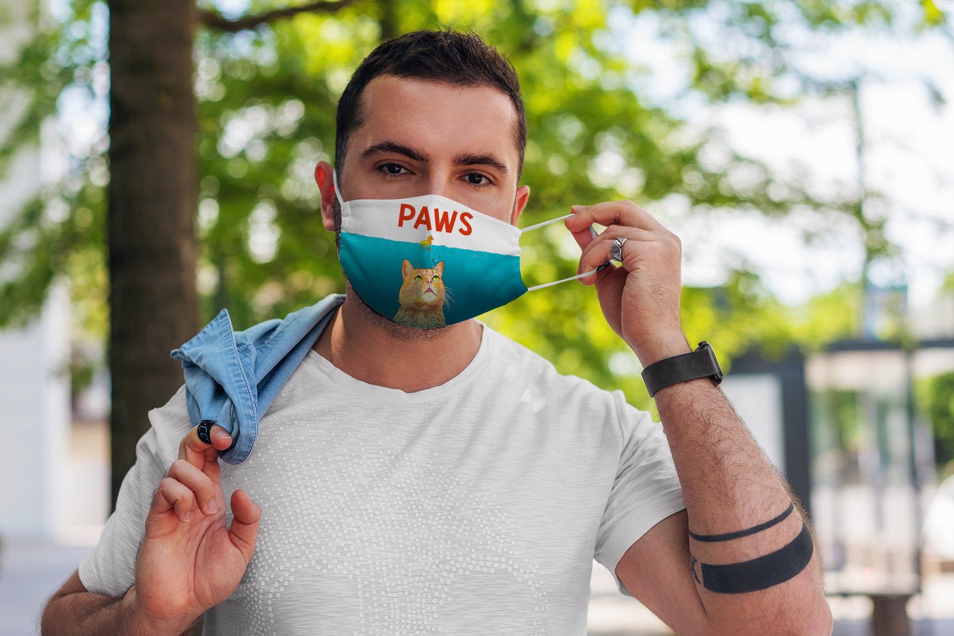 Funny Yellow Cat PAWS Under Ocean Beast Face Mask