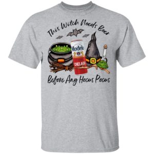 Modelo Chelada Can This Witch Needs Beer Before Any Hocus Pocus Halloween T-Shirt