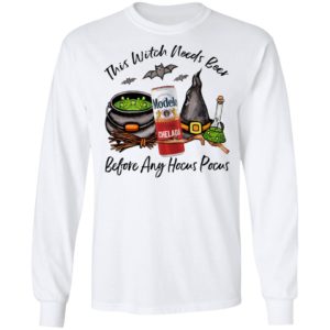 Modelo Chelada Can This Witch Needs Beer Before Any Hocus Pocus Halloween T-Shirt