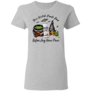 Modelo Can This Witch Needs Beer Before Any Hocus Pocus Halloween T-Shirt