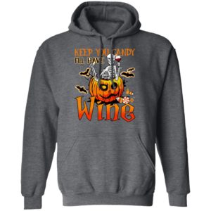 Halloween Skeleton Keep You Candy Ill Have Wine Pumpkin T-Shirt