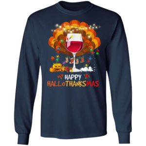 Wine Glass Thankgiving Funny Wine Happy Hallothanksmas Gift T-Shirt