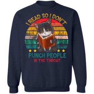 I Read So I Dont Punch People In The Throat Black Cat T-Shirt