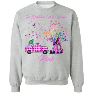 In October We Wear Pink Gnome Tree Breast Cancer Awareness T-Shirt