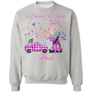 In October We Wear Pink Gnome Tree Breast Cancer Awareness T-Shirt