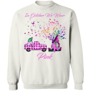 In October We Wear Pink Gnome Tree Breast Cancer Awareness T-Shirt