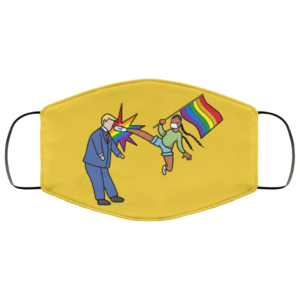 Strong Black Girl Hold Pride LGBT Flag Jumping Kicking Trump Face Mask Mask