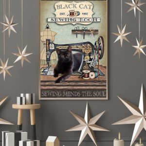 Black Cat Sewing Room Sewing Mends The Soul Vintage Poster, Canvas