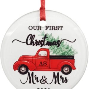 Our First Christmas Ornaments as Mr & Mrs 2020 Couple Red Truck Christmas Ornament